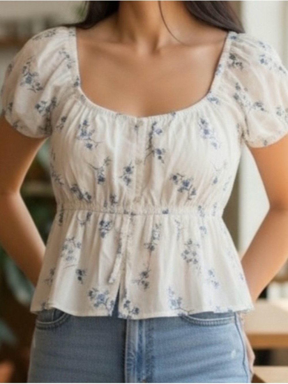 And Now This Floral Square Neckline Peplum Blouse